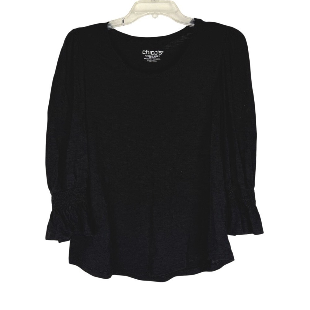 Chico's Cotton Blend Women's‎ Scoop Neck 3/4 Ruffle Sleeve Top Size 1 Med